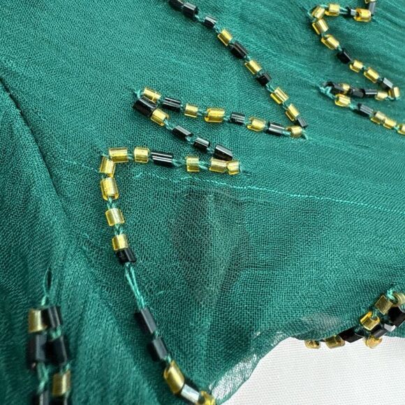 Vintage JMD New York Beaded Jacket Green Gold Black Open Front Top Size Large - Picture 9 of 12